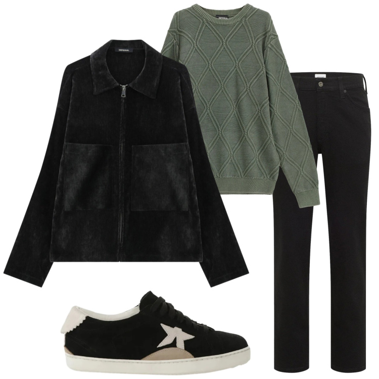 Outfit uomo - Nero e grigio. Stile Urban per Tutti i giorni. Abbinamento con jeans dritti, maglieria, cappotti, sneakers.