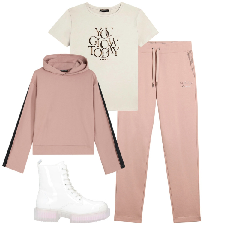 Outfit donna - Freddy. Stile Casual per Tutti i giorni. Abbinamento con stivaletti, felpe con cappuccio, t-shirt, pantaloni.