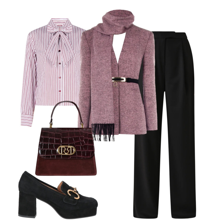 Outfit donna - Rinascimento. Stile Chic per Tutti i giorni. Abbinamento con mocassini, camicie, pantaloni, borse a mano, cappotti.