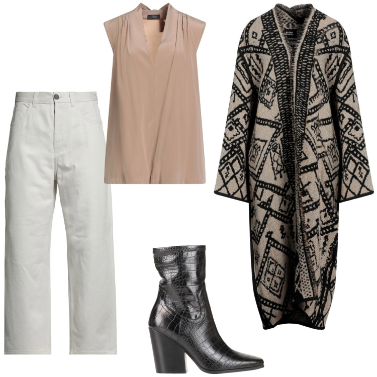 Outfit donna - Cardigan sofisticato. Stile Trendy per Tutti i giorni. Abbinamento con cardigans, stivaletti, pantaloni, top.