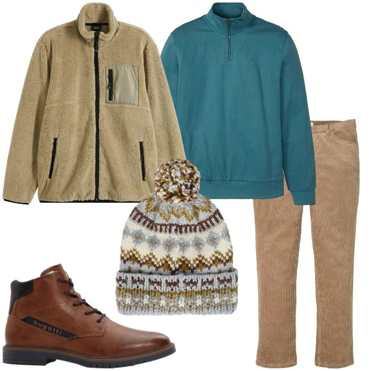 Outfit uomo - Una passeggiata al parco. Stile Casual per Tutti i giorni. Abbinamento con felpe, pantaloni, anfibi, giacche sportive, berretti.