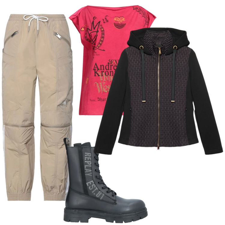 Outfit donna - Anfibi militari. Stile Military per Tutti i giorni. Abbinamento con pantaloni, anfibi, t-shirt, blazer.