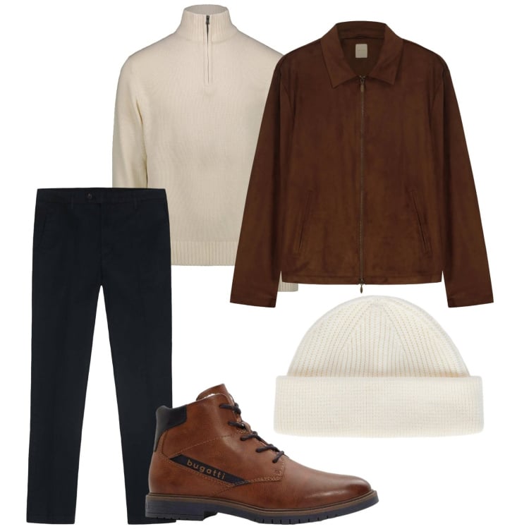 Outfit uomo - Natale in compagnia. per Serata speciale. Abbinamento con anfibi, giacche, maglieria, berretti, pantaloni.