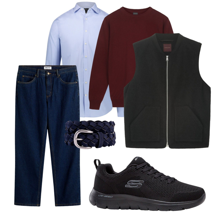 Outfit uomo - Per tutto il giorno. per Tutti i giorni. Abbinamento con jeans dritti, sneakers, camicie, cinture, maglieria, piumini.