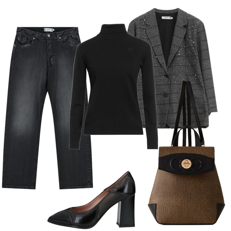 Outfit donna - Giacca brillantinata. Stile Casual chic per Tutti i giorni. Abbinamento con décolleté, maglieria, jeans dritti, blazer, zaini.