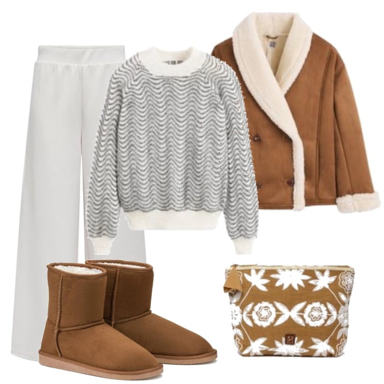 Outfit mujer - Calientita. Estilo Casual para Todos los días. Combinación con prendas de punto, bolsos de mano, pantalones, botines, abrigos.