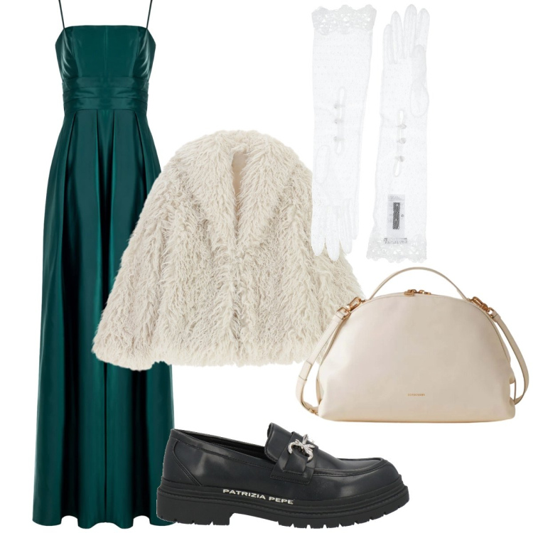 Outfit donna - Rinascimento. Stile 70s per Cerimonia. Abbinamento con mocassini, guanti, vestiti lunghi, ecopellicce, borse a mano.