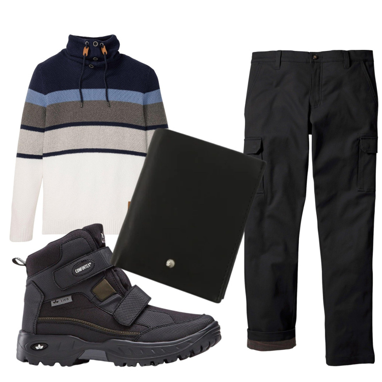 Outfit uomo - Total look #2306990. Stile Casual per Tutti i giorni. Abbinamento con stivali e stivaletti, pantaloni cargo, maglieria, portafogli.