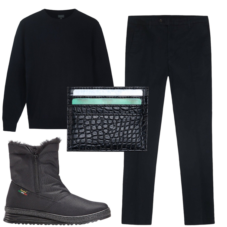 Outfit uomo - Total look #2306991. Stile Casual per Tutti i giorni. Abbinamento con stivali e stivaletti, maglieria, portafogli, pantaloni.