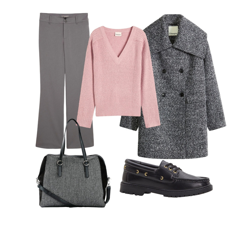 Outfit donna - Total look #2306995. Stile Casual per Tutti i giorni. Abbinamento con borse a mano, mocassini, maglieria, pantaloni, cappotti.