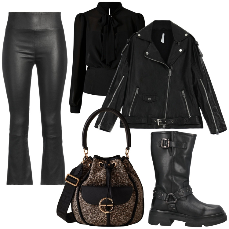 Outfit donna - Stivali rock. Stile Rock per Serata fuori. Abbinamento con stivali, leggings, bluse, giacche, borse a secchiello.