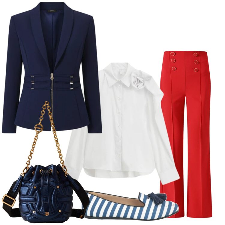 Outfit donna - Inverno bon ton. Stile Bon Ton per Ufficio. Abbinamento con mocassini, camicie, borse a secchiello, pantaloni, blazer.