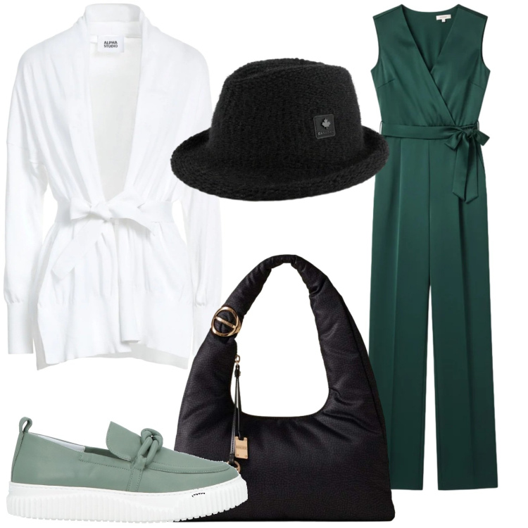 Outfit donna - Stile versatile. Stile Glamour per Tutti i giorni. Abbinamento con cardigans, mocassini, tute, borse a mano, cappelli.