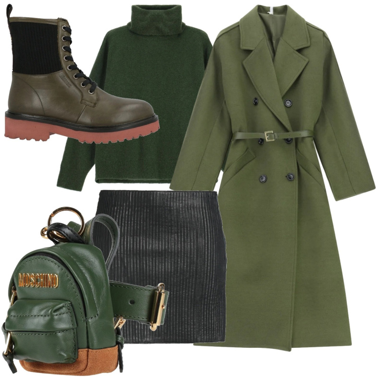 Outfit donna - Il capospalla di tendenza. Stile Military per Scuola/Università. Abbinamento con stivaletti, minigonne, marsupi, maglieria, cappotti.