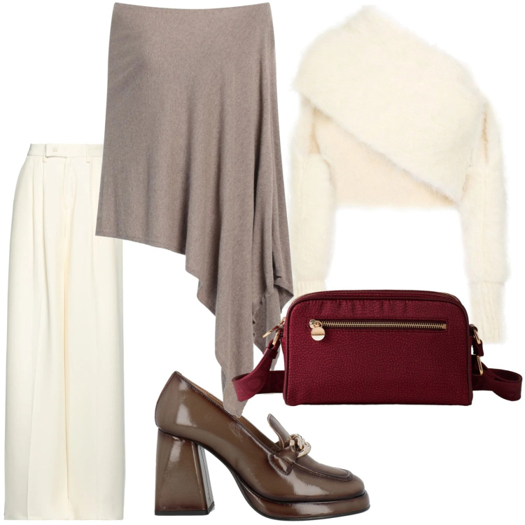 Outfit donna - I mocassini con il tacco. Stile Glamour per Serata fuori. Abbinamento con cappotti, top, mocassini, pantaloni, borse a tracolla.