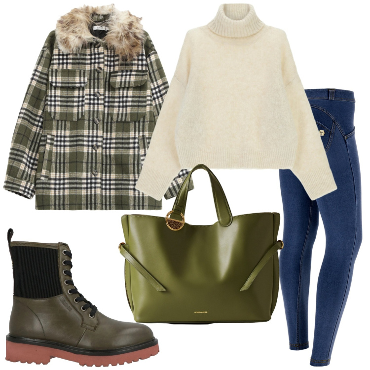 Outfit donna - Total look #2307058. Stile Casual chic per Tutti i giorni. Abbinamento con stivaletti, cappotti, maglieria, jeggings, shopping bag.