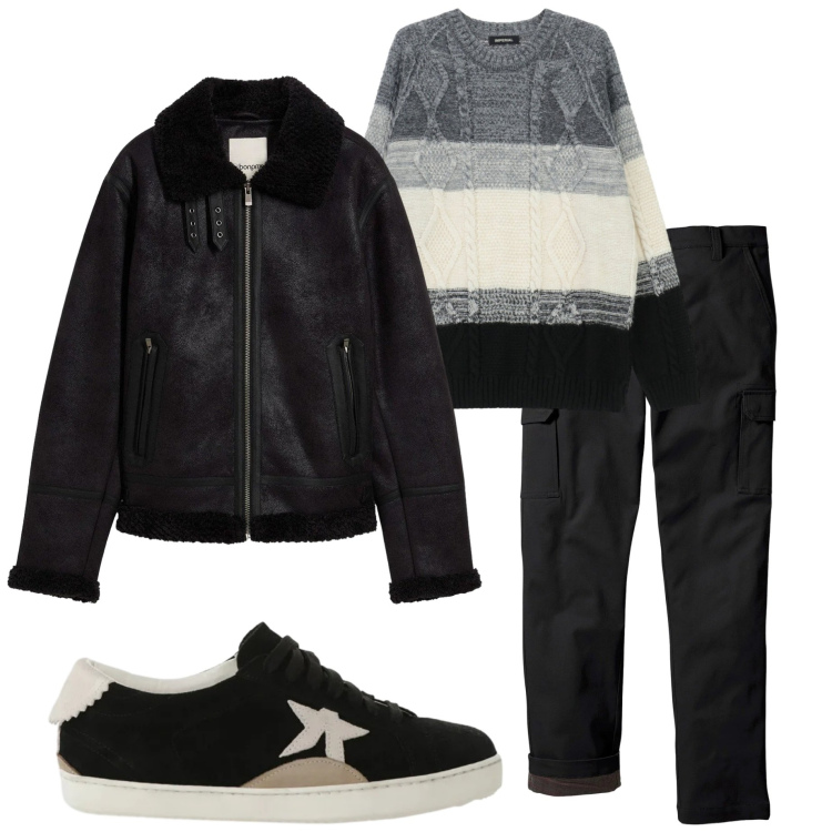 Outfit uomo - In città. Stile Urban per Tutti i giorni. Abbinamento con pantaloni cargo, giacche, maglieria, sneakers.