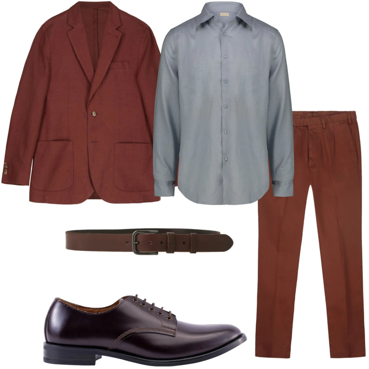 Outfit uomo - Look professionale. Stile Casual per Ufficio. Abbinamento con cinture, giacche, scarpe stringate, camicie, pantaloni.