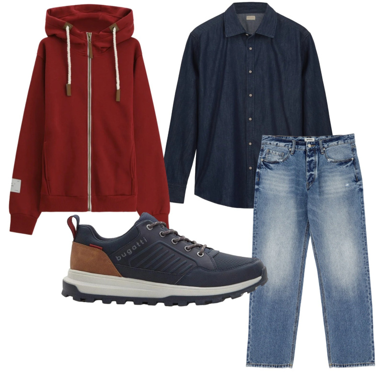 Outfit uomo - La felpa wine. Stile Trendy per Tutti i giorni. Abbinamento con sneakers, jeans, felpe con cappuccio, camicie.