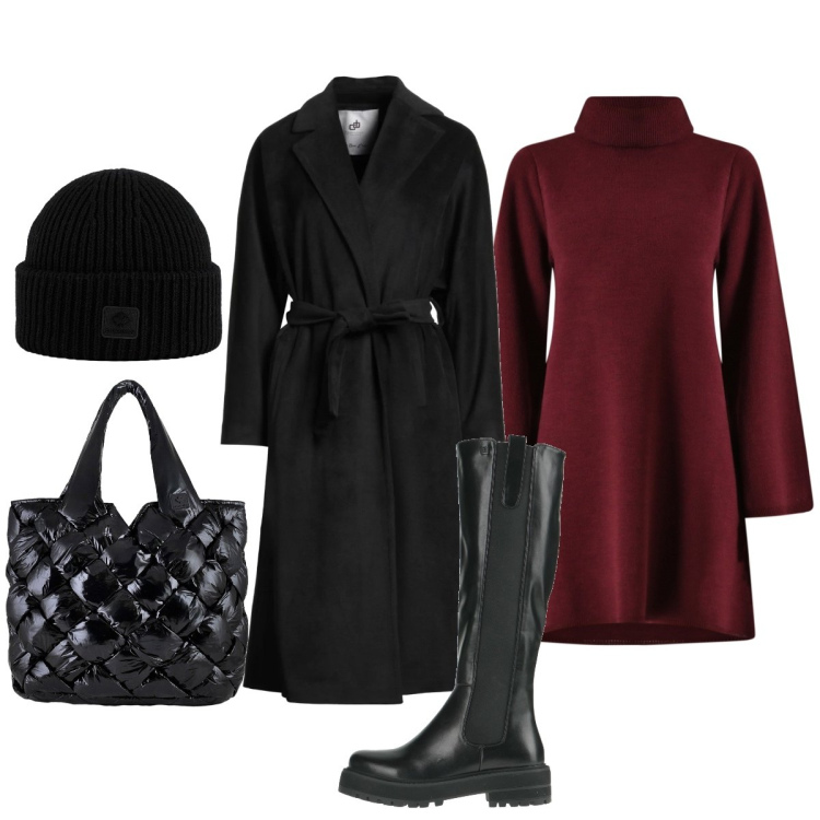 Outfit donna - In città. Stile Preppy per Tutti i giorni. Abbinamento con cappotti, stivali, vestiti corti, berretti, borse tote.