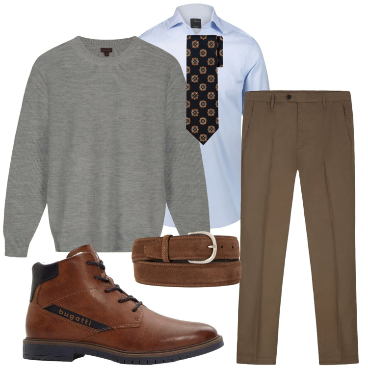 Outfit uomo - Total look #2307183. Stile Casual per Tutti i giorni. Abbinamento con anfibi, camicie, cravatte, pantaloni, maglieria, cinture.