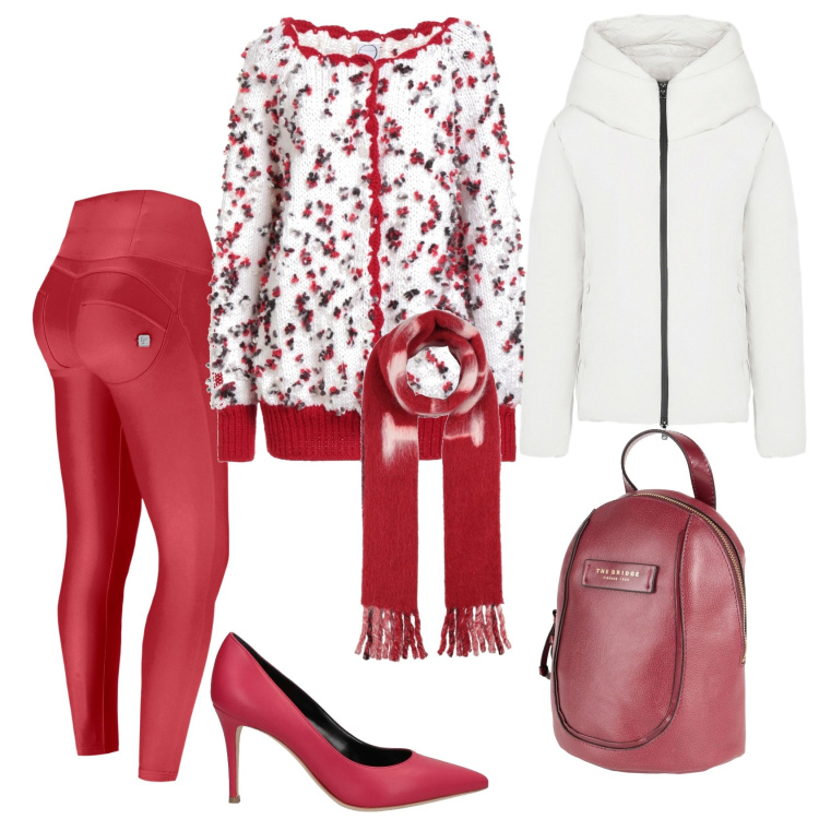 Outfit donna - Total look #2307221. Stile Casual chic per Tutti i giorni. Abbinamento con cardigans, zaini, sciarpe, décolleté, pantaloni skinny, blazer.