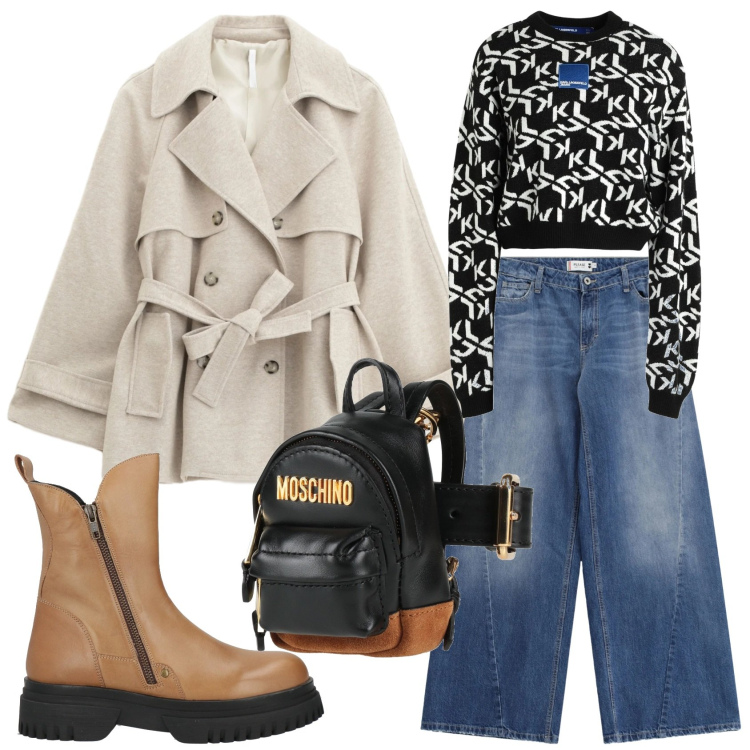 Outfit donna - Total look #2307231. Stile Casual chic per Tutti i giorni. Abbinamento con pullovers, stivaletti, marsupi, jeans, trench.