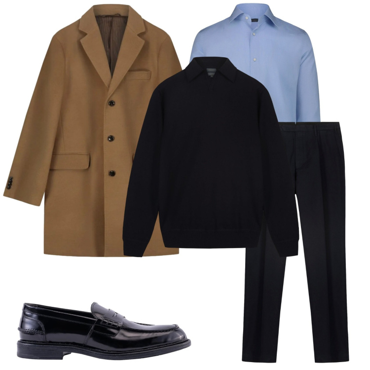 Outfit uomo - Total look #2307232. Stile Business/Elegante per Ufficio. Abbinamento con camicie, scarpe stringate, pantaloni, cappotti, maglieria.