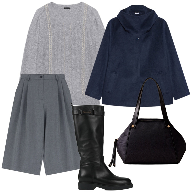 Outfit donna - Stivali. per Tutti i giorni. Abbinamento con stivali, shorts, shopping bag, caban, maglieria.