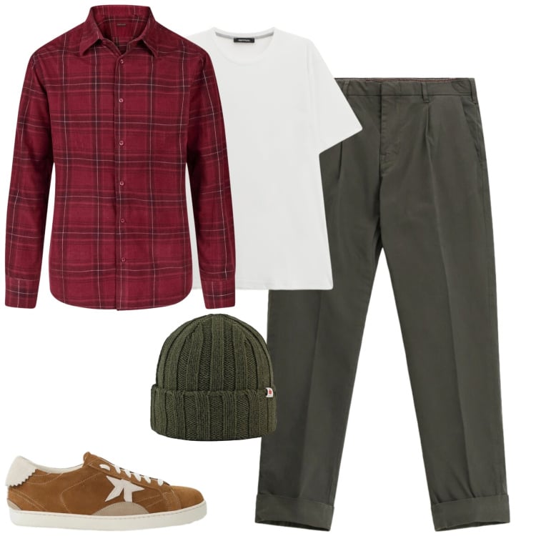 Outfit uomo - City. Stile Casual per Tutti i giorni. Abbinamento con t-shirt, pantaloni chino, sneakers, cappelli, camicie.