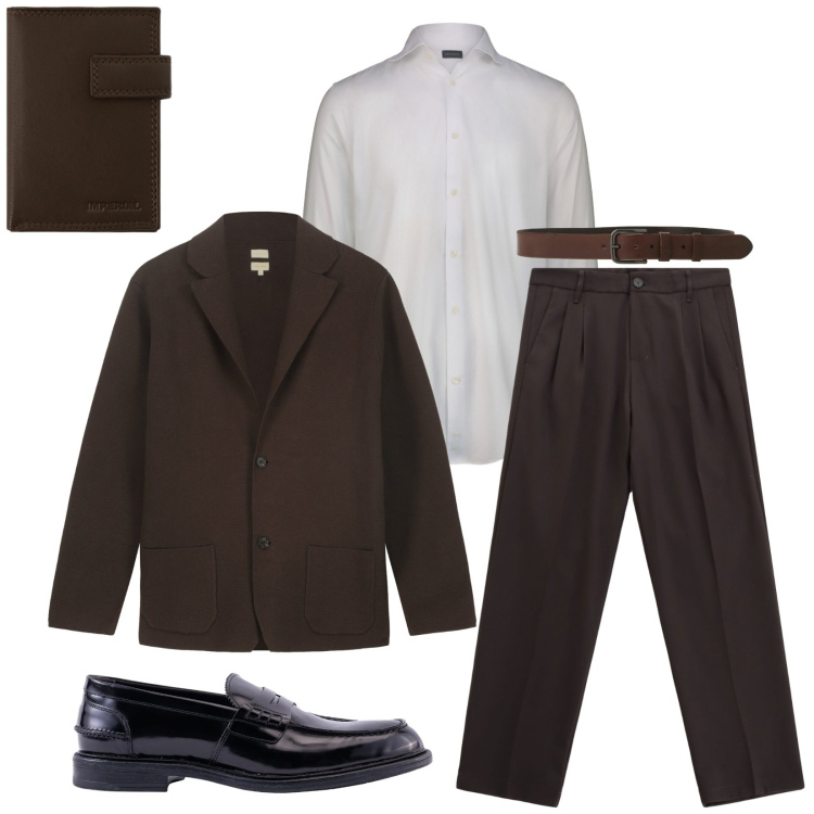 Outfit uomo - Total look #2307264. Stile Business/Elegante per Serata speciale. Abbinamento con pantaloni, portafogli, cinture, giacche, scarpe stringate, camicie.