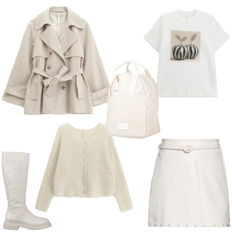 Outfit donna - Total look #2307301. Stile Bon Ton per Tutti i giorni. Abbinamento con stivali, minigonne, zaini, trench, t-shirt, cardigans.