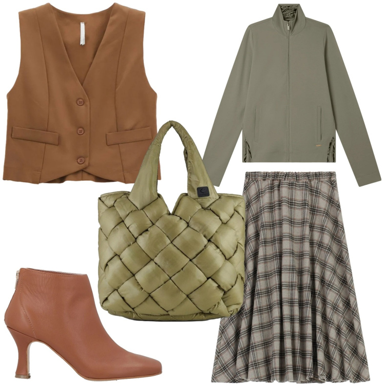 Outfit donna - Il gilet di tendenza. Stile Minimal per Tutti i giorni. Abbinamento con stivaletti, gonne longuette, gilet, felpe, borse tote.