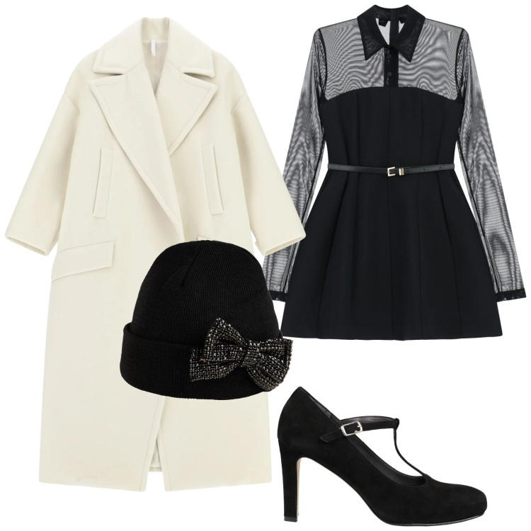 Outfit donna - Party con i fiocchi. Stile Chic per Serata fuori. Abbinamento con cappelli, décolleté, cappotti, vestiti corti.