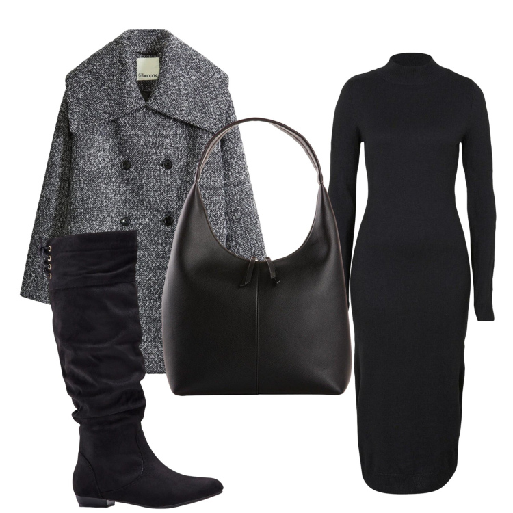 Outfit donna - Total look #2307358. Stile Casual chic per Tutti i giorni. Abbinamento con cappotti, shopping bag, vestiti, stivali.