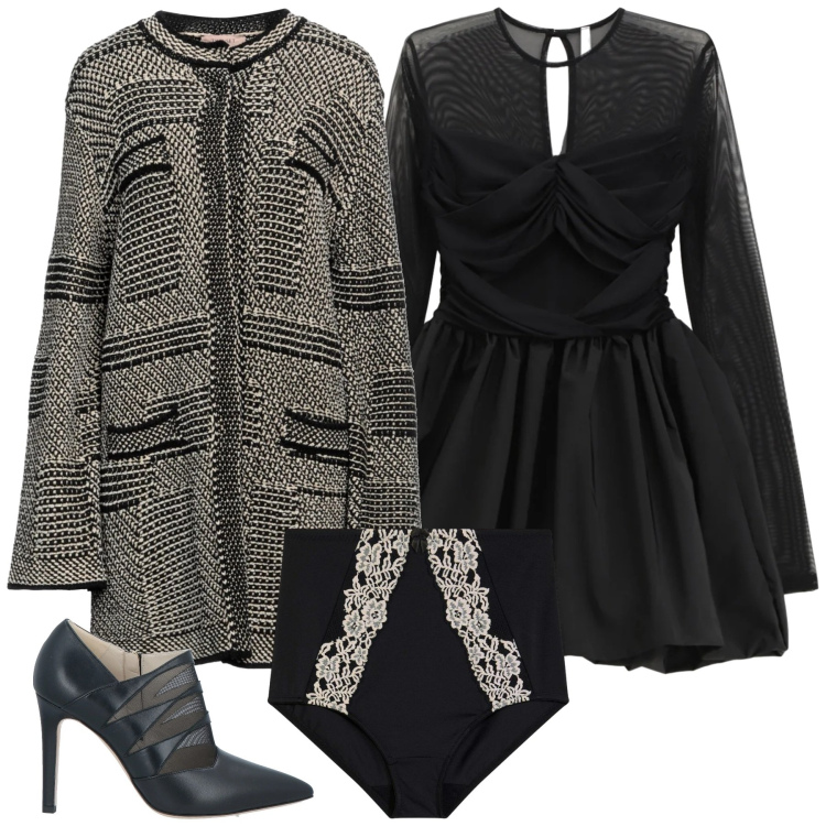 Outfit donna - Tattici drappeggi. Stile Sexy per Serata fuori. Abbinamento con culotte, stivaletti, cappotti, vestiti corti.