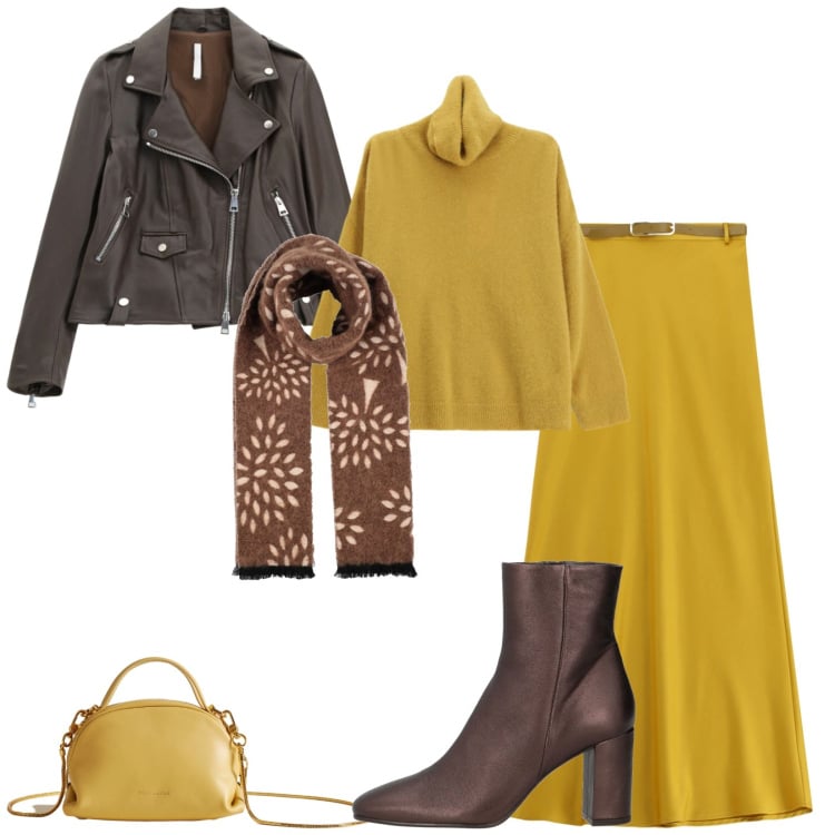 Outfit donna - Total look #2307377. Stile Urban per Tutti i giorni. Abbinamento con stivaletti, sciarpe, gonne lunghe, maglieria, giacche, borse a mano.