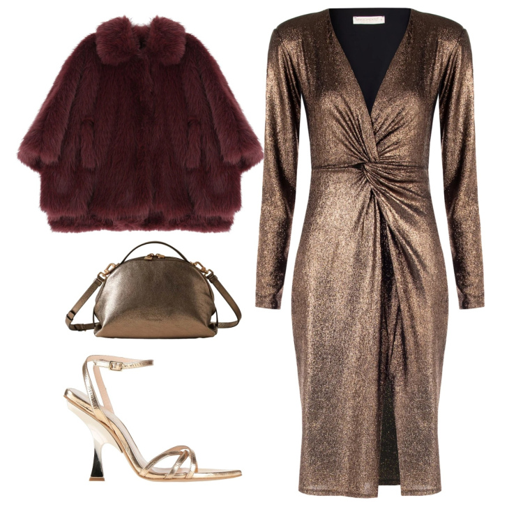 Outfit donna - San Silvestro scintillante. Stile Chic per Serata fuori. Abbinamento con sandali in pelle, blazer, vestiti a tubino, borse a mano.