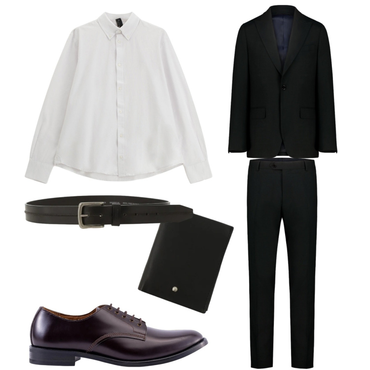 Outfit uomo - Bollicine di capodanno. Stile Business/Elegante per Serata speciale. Abbinamento con camicie, portafogli, cinture, abiti, scarpe stringate.