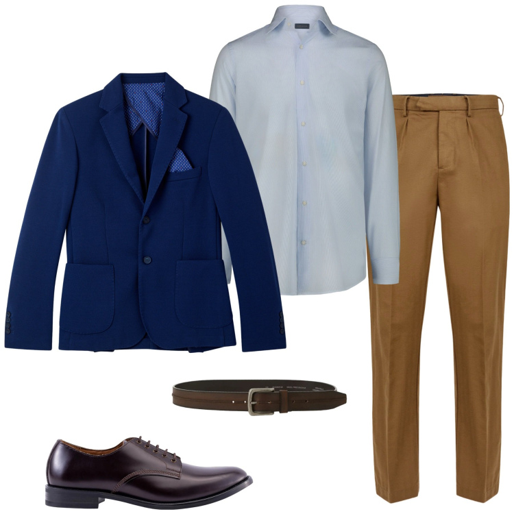 Outfit uomo - Outfit da vigilia. Stile Casual per Serata speciale. Abbinamento con giacche, cinture, pantaloni, scarpe stringate, camicie.