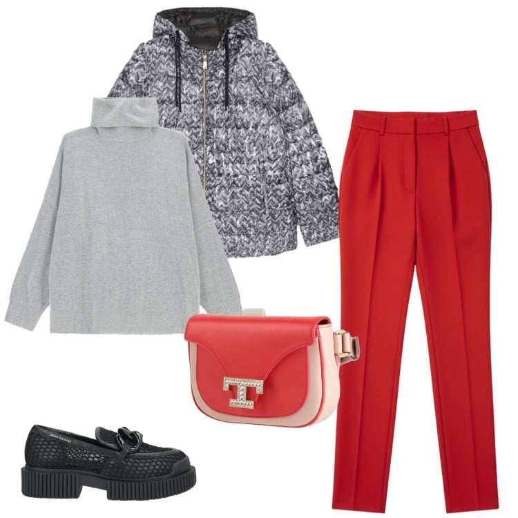 Outfit donna - Total look #2307433. Stile Casual chic per Tutti i giorni. Abbinamento con marsupi, mocassini, pantaloni a palazzo, maglieria, piumini.