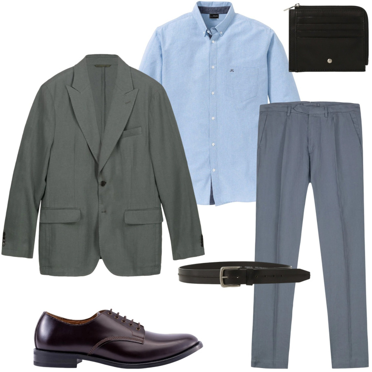 Outfit uomo - Outfit da vigilia. Stile Business/Elegante per Serata speciale. Abbinamento con camicie, portafogli, cinture, scarpe stringate, pantaloni, giacche.