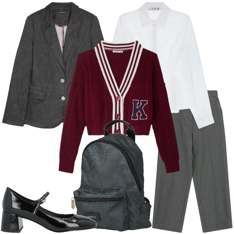 Outfit donna - …Regalati un outfit - @laurafo. Stile Preppy per Scuola/Università. Abbinamento con zaini, décolleté, camicie, cardigans, pantaloni, blazer.