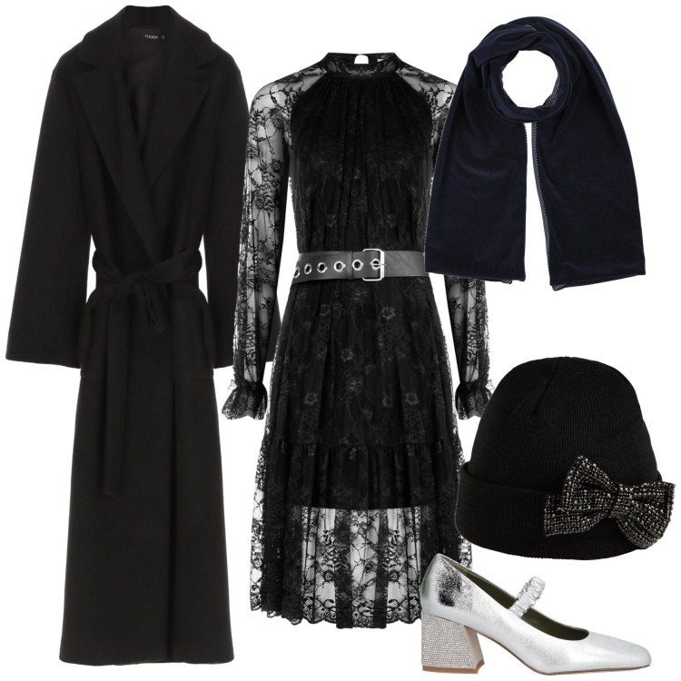 Outfit donna - Bon ton al cenone. Stile Chic per Serata fuori. Abbinamento con cappelli, décolleté, sciarpe, cappotti, vestiti midi/longuette.