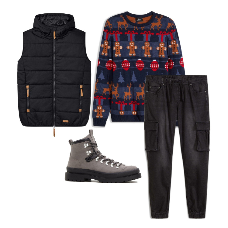 Outfit homme - Décembre. Style Tendance pour Tous les jours. Assortir avec jean coupe droite, pulls, manteaux, bottes.