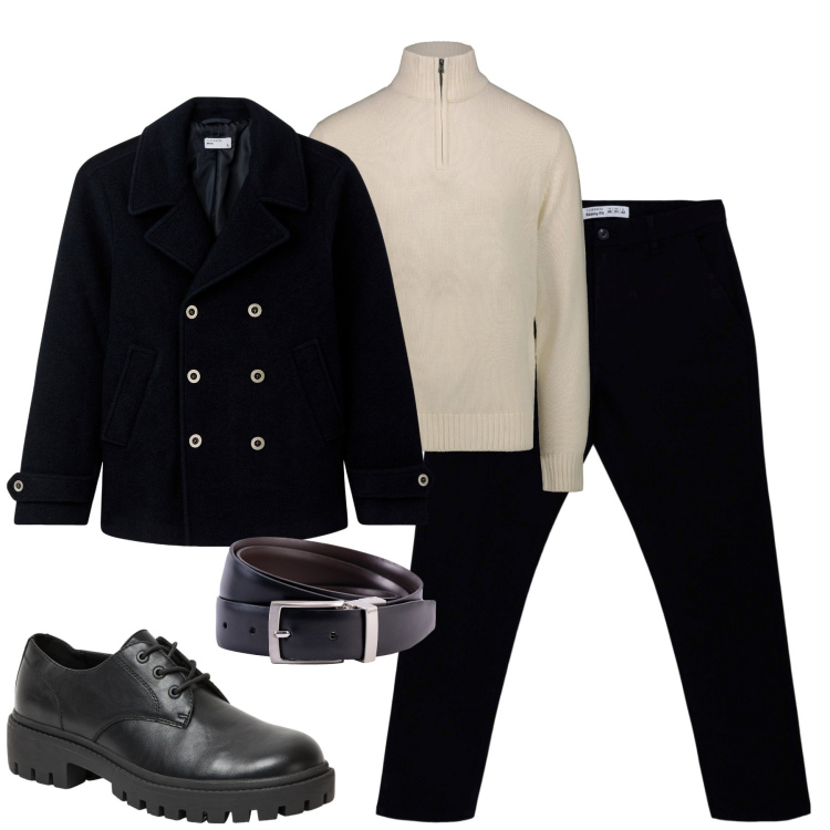 Outfit uomo - I chino in ufficio. Stile Urban per Tutti i giorni. Abbinamento con scarpe stringate, pantaloni chino, cappotti, maglieria, cinture.