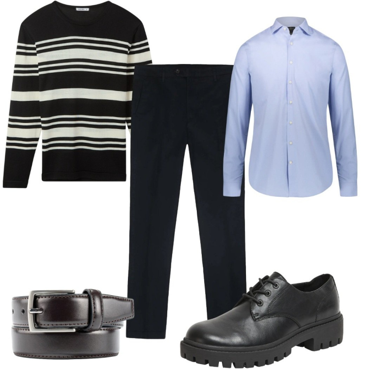 Outfit uomo - Total look #2307700. Stile Casual per Tutti i giorni. Abbinamento con scarpe stringate, maglieria, camicie, cinture, pantaloni.