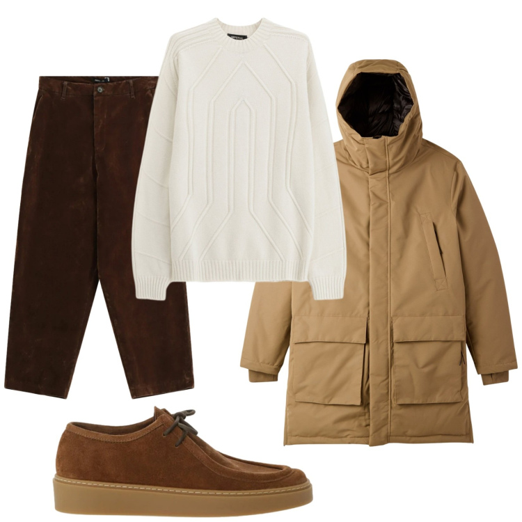 Outfit uomo - Total look #2307704. Stile Casual per Tutti i giorni. Abbinamento con parka, pantaloni, pullovers, scarpe stringate.