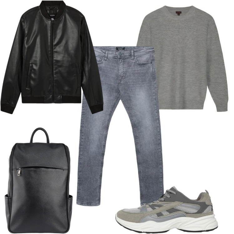 Outfit uomo - Total look #2307706. Stile Casual per Tutti i giorni. Abbinamento con bomber, sneakers, jeans skinny, maglieria, borse sportive.