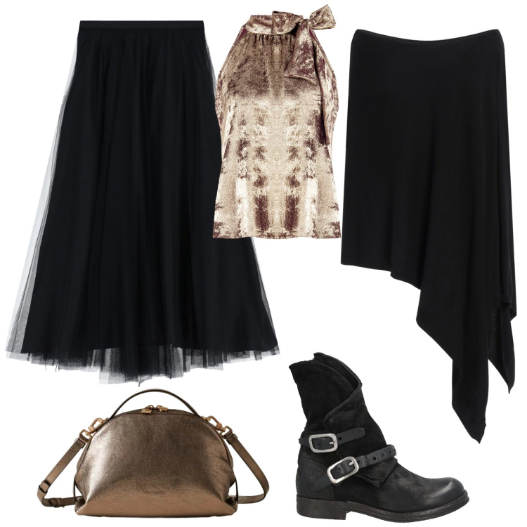 Outfit donna - Il top che illumina. Stile Chic per Serata fuori. Abbinamento con cappotti, stivaletti, top, gonne lunghe, borse a mano.